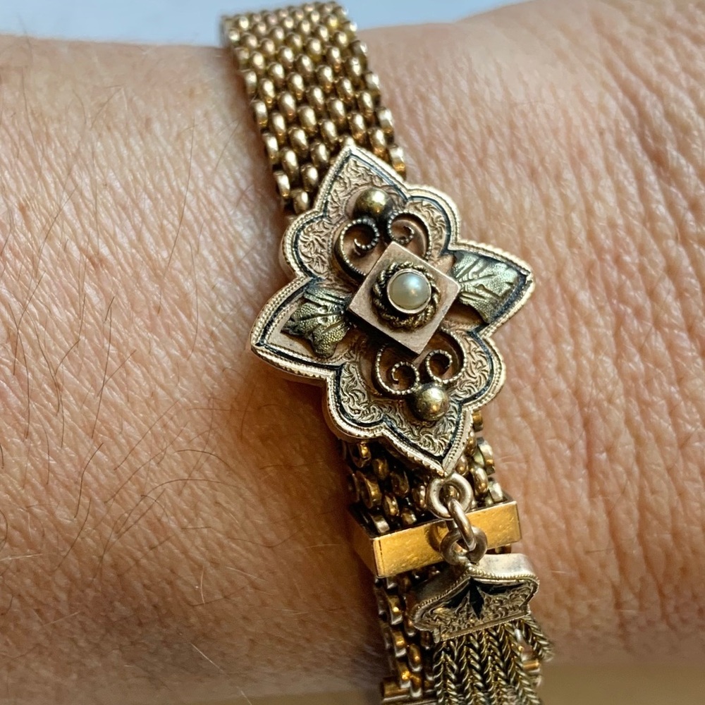 Sold!!!!! Victorian 14K Slide Bracelet with Seed Pearl c1880